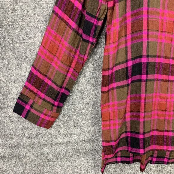 Jane & Delancey Long Sleeve Top S Pink Navy Plaid Hi-Low Light Weight Flannel - Picture 4 of 12